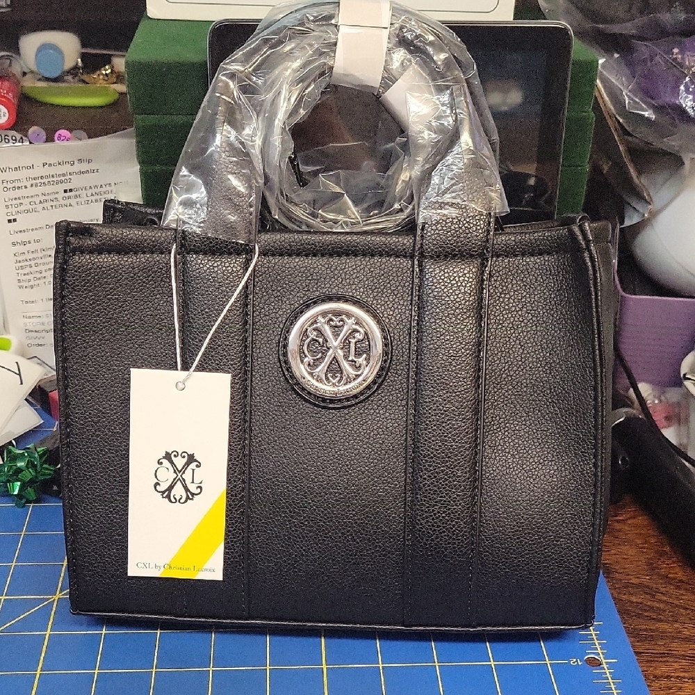 CXL Christian Lacroix Black Leather Tote Bag 9x6.5x4 NWT
